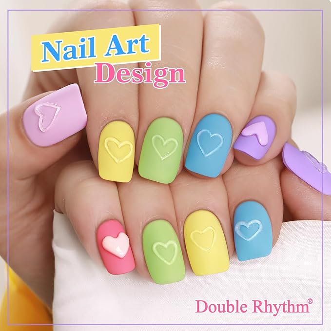 Double Rhythm 6 Pcs 15 ML Gel Polish Set Same Color Same Bottle Soak Off Gel Polish Kit Nail Art Manicure Salon DIY at Home for Women (Purple Blue Green Yellow Pink Peach-T6-10)