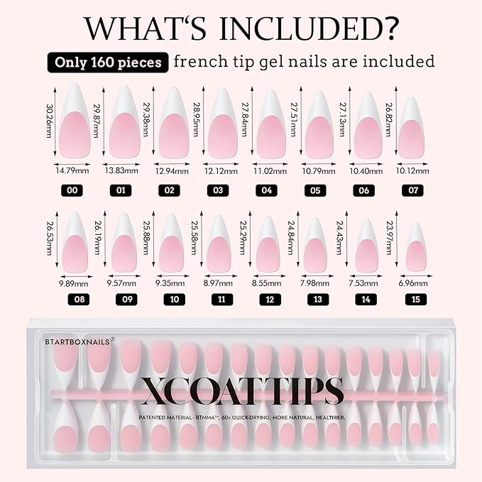 BTArtboxnails French Gel Nail Tips - Long Stiletto Press on Nails Pink XCOATTIPS for Nail Extensions DIY