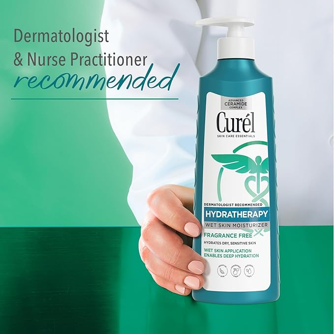 Curel Hydra Therapy In Shower Lotion, Wet Skin Moisturizer for Dry or Extra-dry Skin, with Advanced Ceramide Complex, 12 Oz, Pack of 2