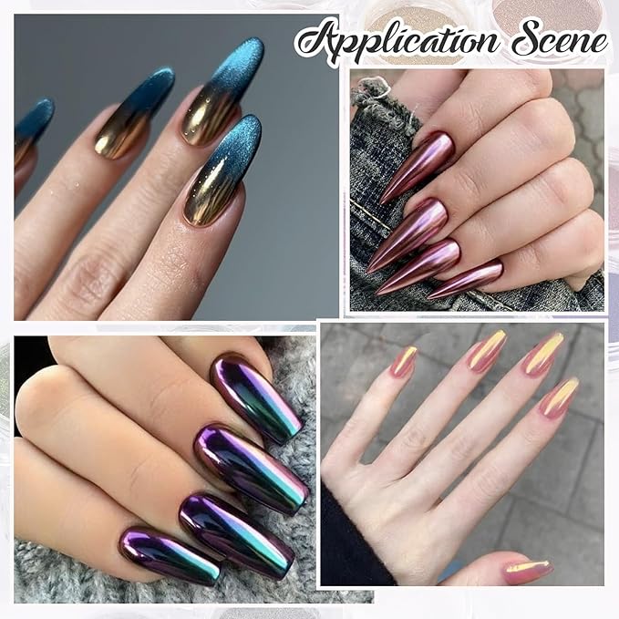 24 Colors Chrome Nail Powder Set Metallic Mirror Effect Holographic Nail Powder Iridescent Aurua Nail Chrome Powder Pigment Dust for Nail Art Decor French Manicure Supplies