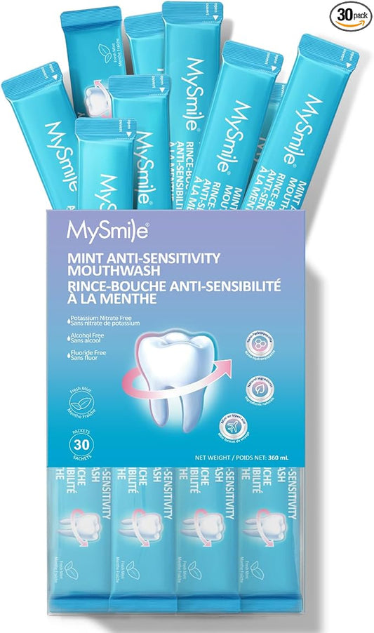 MySmile Mouthwash for Sensitive Teeth, Nano Hydroxyapatite Mouth Wash Travel Size, Fluoride Free Alcohol-Free Remineralizing for Enamel Strength Oral Rinse, Fresh Mint Flavor, 30 Packets
