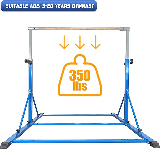 Gymnastic Bar for Kid and Teenage Ages 3-25, 5 FT / 6 FT Base Length, 5 FT / 6 FT Height, Gymnastic Kip Bar Horizontal Bar for Gymnast, Gymnastic Training Equipment for Home and Club Use