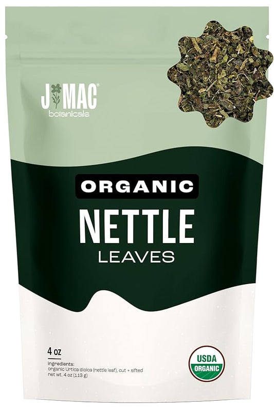 J MAC BOTANICALS Organic Nettle Leaf Herbal Tea (4 oz, 50+ Cups) Certified USDA Organic, Dried stinging nettle tea, 1 Pound Bulk Bag, Urtica dioica