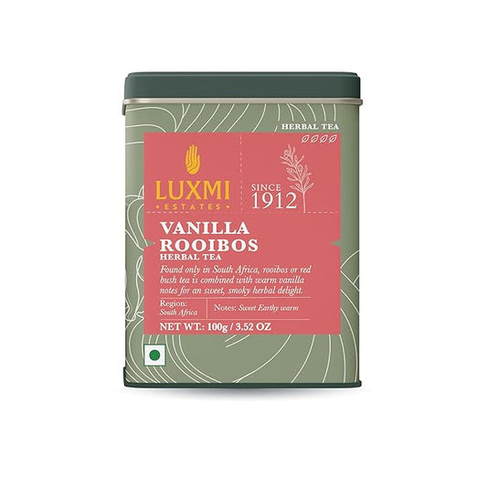 Luxmi Estates - Rooibos Vanilla - Organic Rooibos Tea with Natural Vanilla Extract - Loose Leaf - 100g (50 Cups)| Limited Fall Tea, Calming and Relaxing