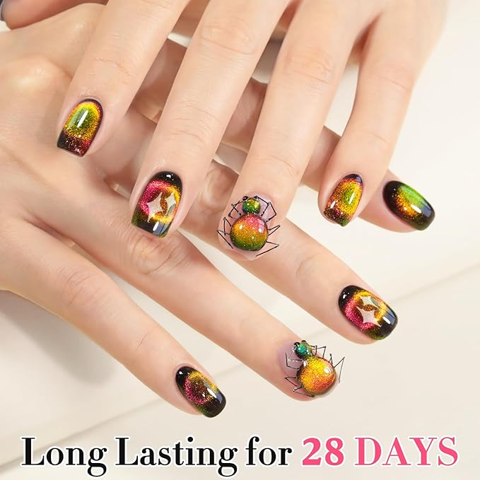 Double Rhythm 0.5 OZ Cat Eye Gel Polish with Magnet 15ML Holographic Glitter Shimmer Translucent Jelly Color Magnetic Polish Salon DIY at Home (Triple Light-MC1050)