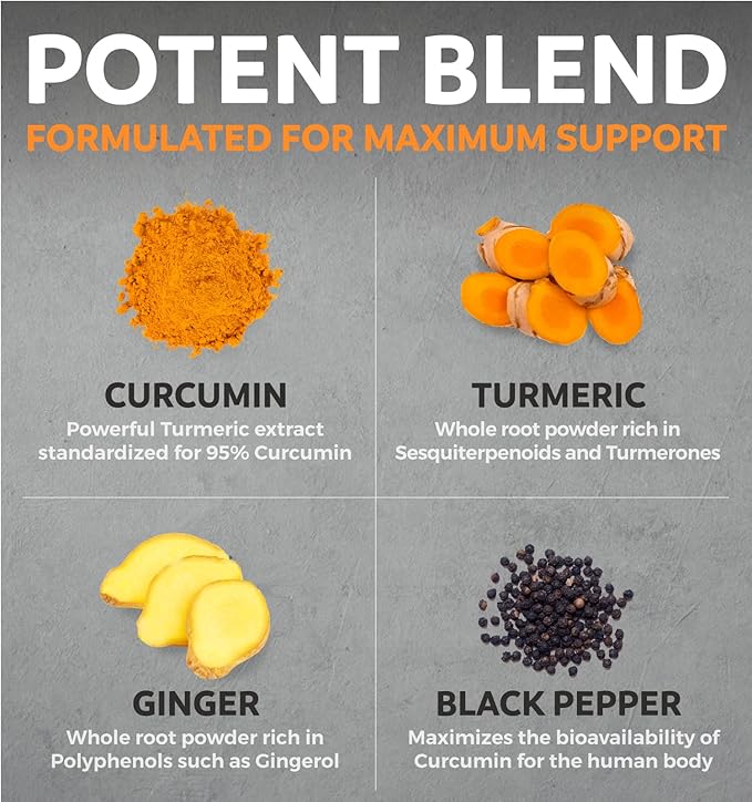 Organic Turmeric Ginger Black Pepper Supplement - High Potency Organic Turmeric Curcumin Capsules with Ginger & Black Pepper for Enhanced Benefits and Absorption - Vegan & Non-GMO (2 Month Supply)