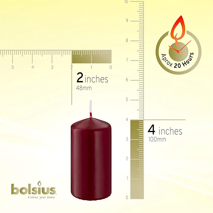 BOLSIUS 2x4 Inch Dark Red Pillar Candles - 4 Pack Candle Set - 20 Hours Burn Time - Premium European Quality - Dripless And Smokeless Candle - Perfect for Wedding Candles, Party, and Special Occasions