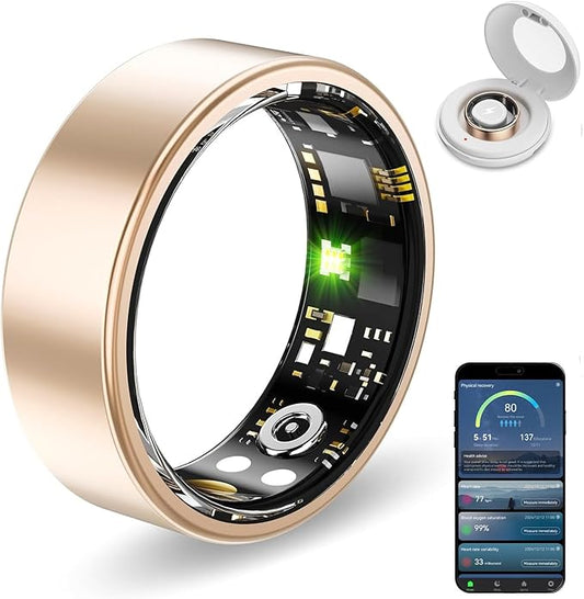 Smart Health Rings for Women Men, Fitness Tracker with Heart Rate, Blood Oxygen, HRV, Sleep Tracker, Step Tracker, No Subscription Fee, IP68 Waterproof Smart Ring for iphone & Android (RoseGold, 8)