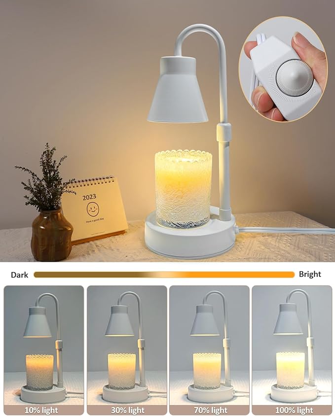 2 Pack White Candle Warmer Lamp, Electric Candle Lamp Warmer, Adjustable Height, Stepless Dimming Function, Wax Melt Warmer for Jar Candles, Candle Warmer Light with 2 Bulbs for Home Bedroom