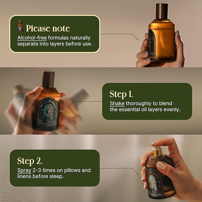 OPTATUM Pillow Mist - Aromatherapy Pillow Spray for Sheets, Linen & Bedding, Natural Essential Oils for Stress Relief, Gift for Someone Who Wants to Sleep Well - Walking Moon