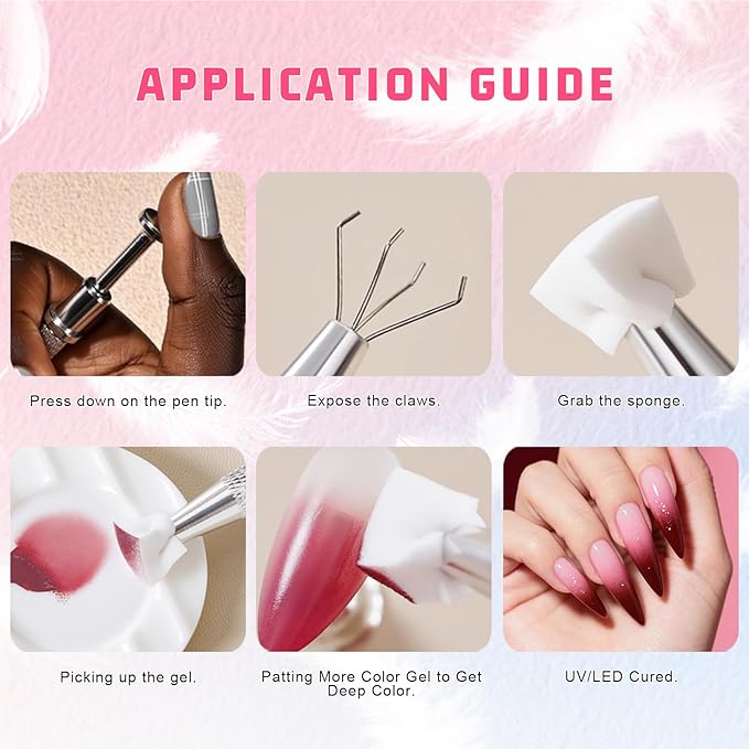 Sponge Pat Gel Nail Polish Set, Blue Red Yellow 3 Colors Primary Blending Ombre Gel Polish Gradient Painting Nails Art, No Wipe, UV/LED Cured (50Sponges & Grabber & 3PrimaryColors)