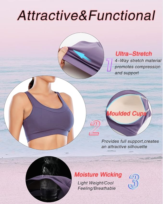 RUNNING GIRL High Impact Sports Bras for Women,Racerback Running Bra Workout Crop Tank Tops Longline Sports Bra Push up