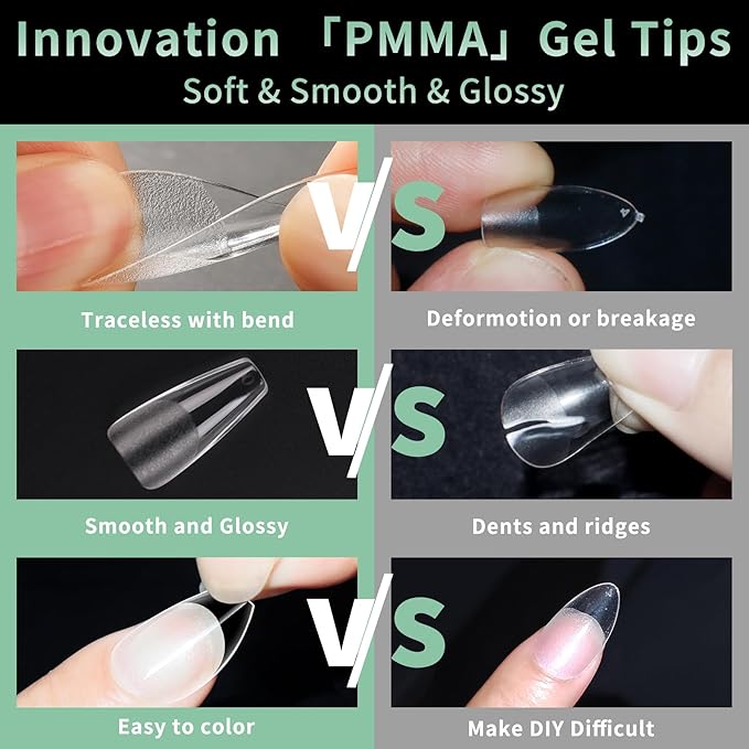 Long Coffin Nail Tips, 216pcs Acrylic Ballerina Fake Nails Soft Gel Nail Tips, Full Cover Pre-Shaped Matte Clear Press on Nails for Extension, Diy at Home Manicure 12 Sizes