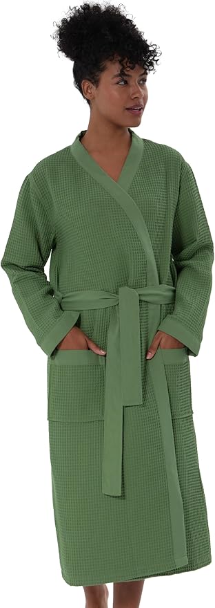 SEYANTE Women’s Luxury Waffle Shawl Collar, Hooded Robe w Piping – Lightweight, Long, Ultra Soft Spa Sleepwear Bathrobe