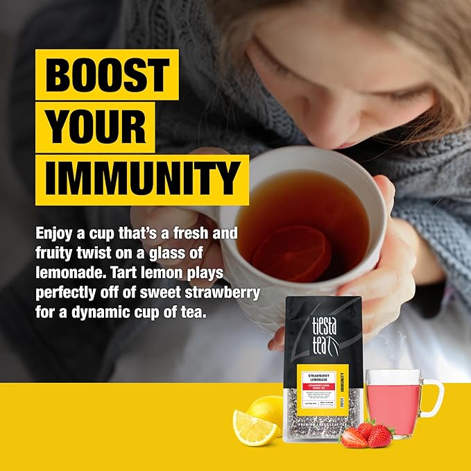 Tiesta Tea - Strawberry Lemonade, Loose Leaf, Strawberry Lemon Herbal Tea, Premium Non-Caffeinated Fruit Blend, Make Hot or Iced & Brews Up to 200 Cups, 16 Ounce Resealable Bulk Pouch