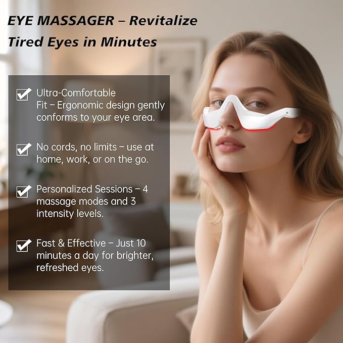 Under-Eye Red Light Therapy Device,Eye Therapy Glasses-Microcurrent Eye Massager Red Light Eye Mask for Eye Bags Dark Circles Puffiness Wrinkles Fine Lines,Relieving Eye Fatigue