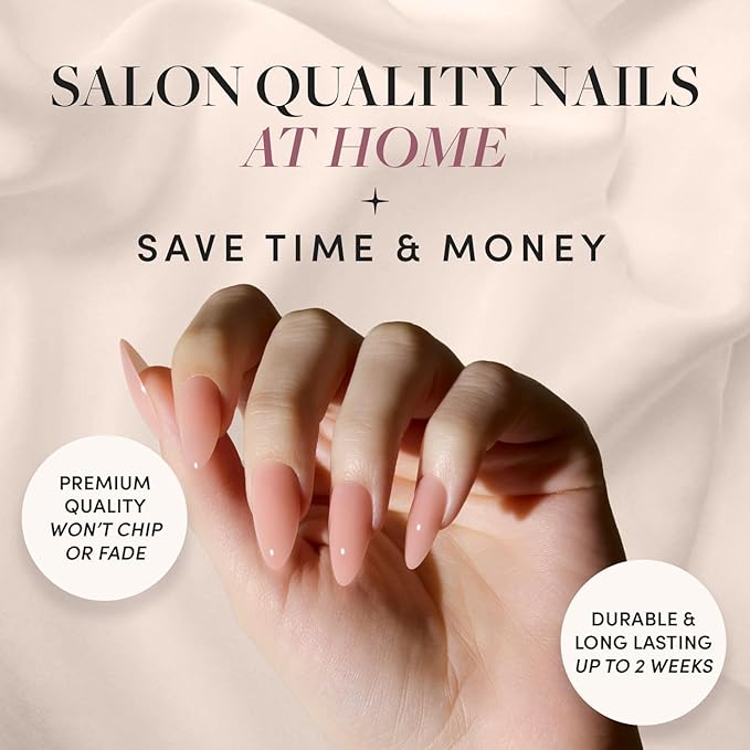 Glamnetic Press On Nails - Sheer Pink | Medium Almond Fake Nails, Sheer Light Pink Neutral, Salon Quality | 15 Sizes - 30 Nail Kit Wtih Glue