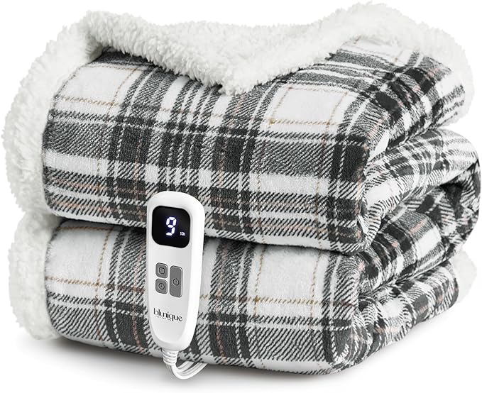 Heated Blanket Electric Throw-50''x60''Ultra Soft Cozy Plaid Flannel Fast Heating Electric Blanket with 10 Heat Levels & 10 Hours Auto Off, ETL Certified, Keep Warm in Couch Bed Office(Grey)