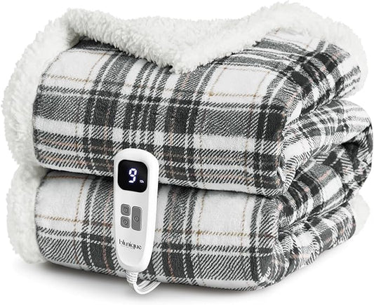 Heated Blanket Electric Throw-50''x60''Ultra Soft Cozy Plaid Flannel Fast Heating Electric Blanket with 10 Heat Levels & 10 Hours Auto Off, ETL Certified, Keep Warm in Couch Bed Office(Grey)