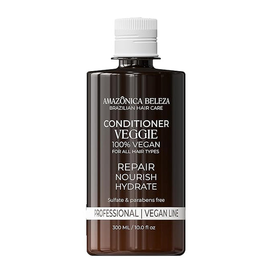 AMAZONICA BELEZA Vegan Veggie Refiner Conditioner, Nourishes, Moisturizes and Repairs, Sulfate, Parabens and Cruelty Free, with Natural Ingredients for all Hair Types, 10 Oz
