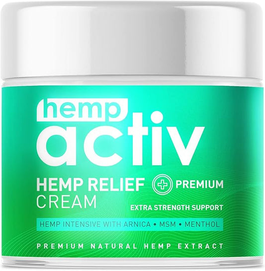 HEMPACTIV Hemp Cream, Use on Muscles, Neck and Shoulders, Infused with Hemp, Menthol, MSM & Arnica, 4 Fl Oz