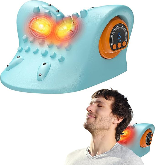 snawowo Neck Massager with Heat - 3D Kneading 3 Heat 3 Vibration, Remote Control Massage Pillow, 30° Ergonomic for Shoulder Neck Pain Relief, 15Min Timer (Sky Blue)