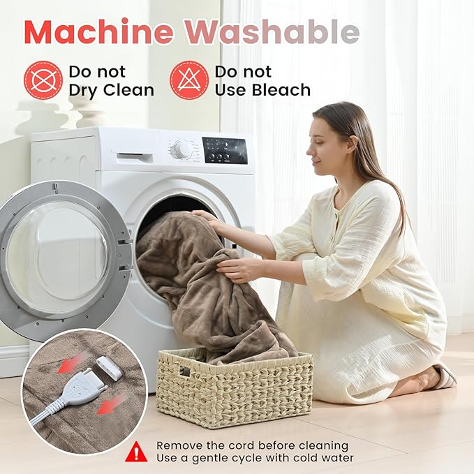 Sunable Heated Electric Throw - Machine Washable Soft Comfortable Heating Blanket with 4 Heat Settings 50×60 inches Taupe - Velvet