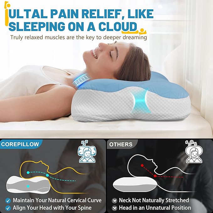 Cervical Neck Pillow for Pain Relief - Ergonomic Side Sleeper Pillows with Dual-Density Memory Foam, Orthopedic Neck Support Pillow for Sleeping, Cooling Pillow for Back Stomach Sleepers