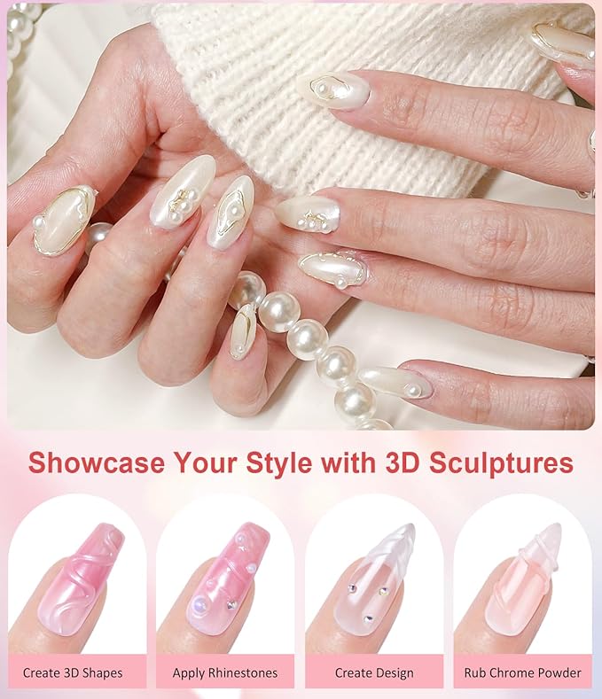 Gold Chrome Nail Powder BISHENGYF -【Magic Mirror Effect】 Pearl Chrome Nail Powder White Clear Aurora Mermaid Iridescent Silver Nail Chrome Powder Pigment Glitter Dust for Manicure Decroation DIY