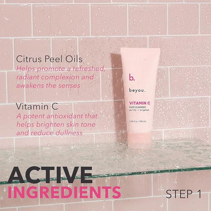 Beyou. All Day Glow Korean Skincare Bundle - K-Beauty Vitamin C Face Cleanser + Caffeine Eye Cream + Skin Booster Hyaluronic Acid Oil-Free Gel Moisturizer - 3-Step Skin Care Holiday Gift Set