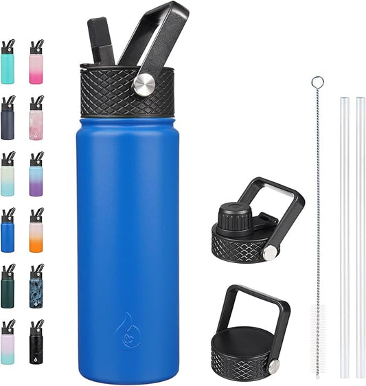 BJPKPK Insulated Water Bottles with Straw Lid, 22oz Cold & Hot Thermo, Stainless Steel Metal Water Bottle with 3 Lids, Reusable Thermo, Cups, Mugs for Daily Use-Sapphire