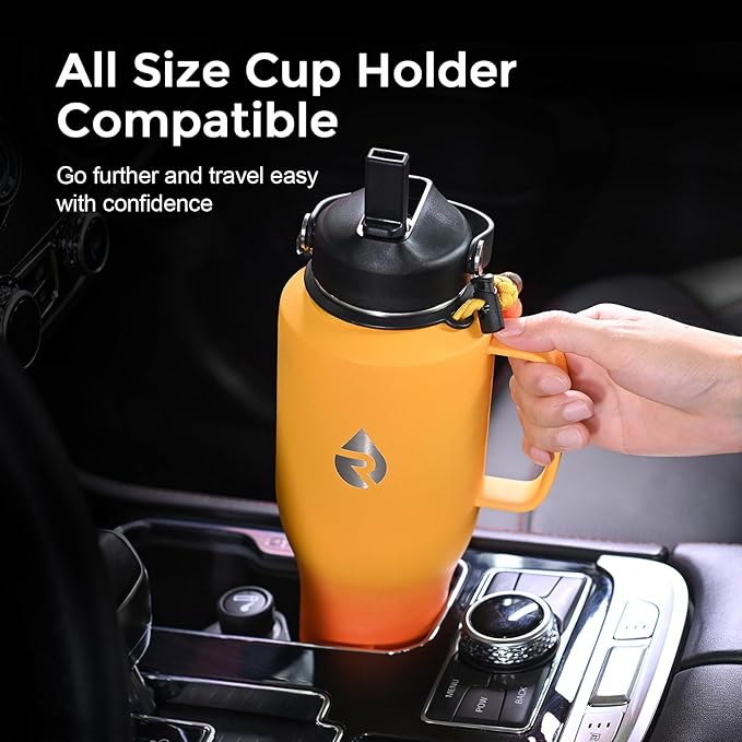 Insulated Water Bottle 40oz (Cold for 48 Hrs), Stainless Steel Water Bottle with Handle & Straw Lid & Paracord Handle, Triple Wall Vacuum Leakproof Travel Flask, Fit in Any Car Cup Holder