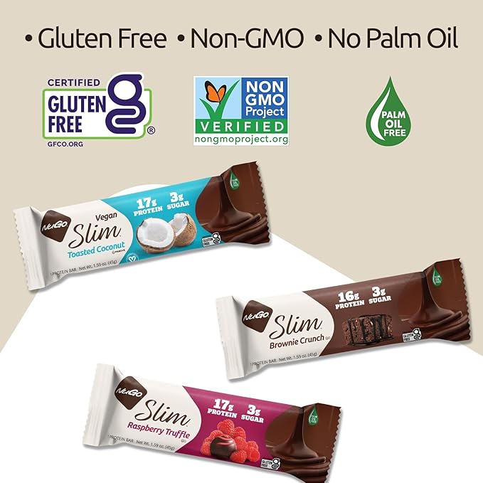 Nugo Slim Dark Chocolate Brownie Crunch, 16g Protein, 2g Sugar, 7g Fiber, Low Net Carb, Keto Friendly, Gluten Free, 24 Count