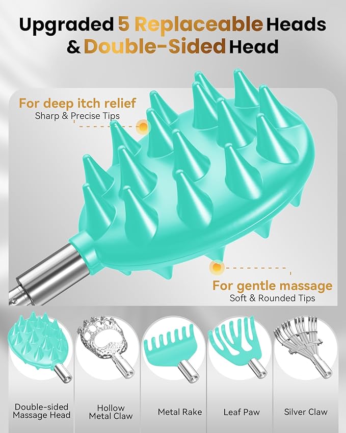 Telescoping Back Scratcher with 5 Detachable Heads, Gifts for Christmas, Stocking Stuffers for Men, Women, Him, Her, Dad, Funny White Elephant Gifts for Adults, Gift Box Included