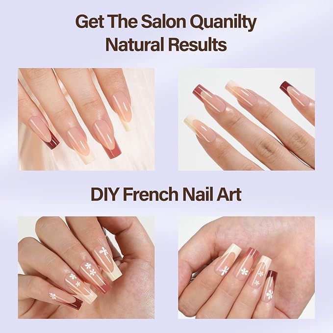 Misssix XBASICTIPS French Tip Press On Nails, 300Pcs French Gel Nail Tips Long Square, Soft Gel Pre-shaped No Need to File 3 in 1 Tips, Fake Nails for Nail Art DIY Extension Designs 15 Sizes