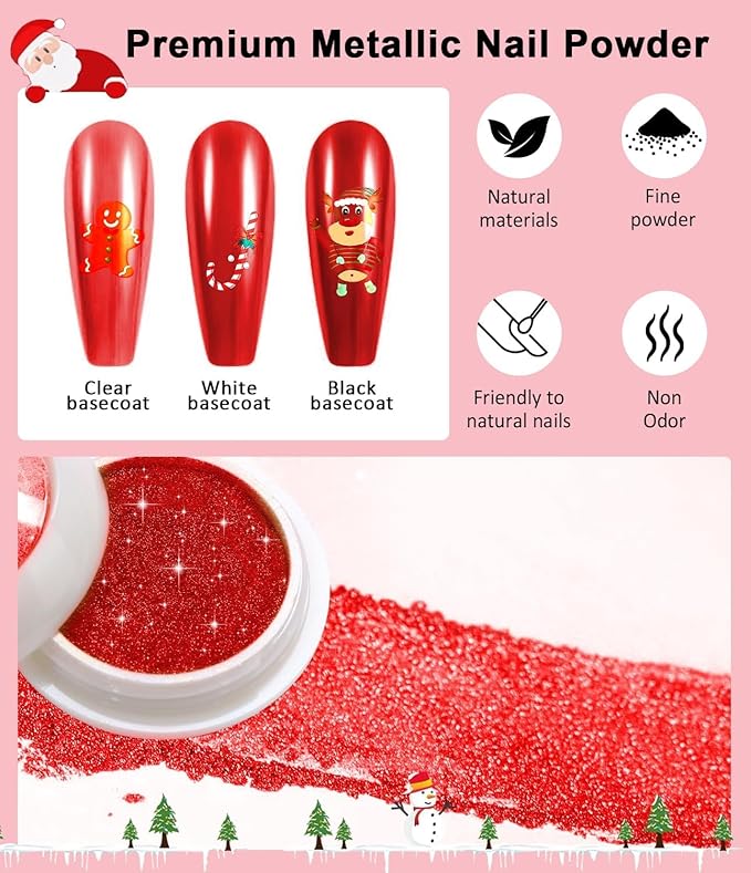 Holographic Aurora Nail Powder 4 PCS - Metallic Silver Gold Green Mirror Chrome Pigment for Professional Nail Art Decoration,Salon Grade Chrome Powder Set