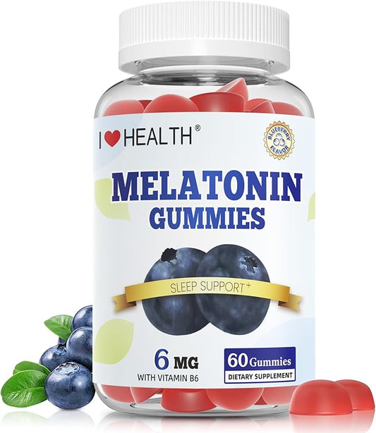 Sleep Gummies with Melatonin 6mg + Vitamin B6 6mg – Dual Action Sleep Support for Adults – Natural Blueberry Flavor – Non-Habit Forming, Vegan – 60 Gummies – cGMP Certified