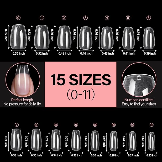 AILLSA Medium Coffin Nail Tips - Pre-shaped False Nail Tips Full Cover Matte Thickened Nails Tips, Fake Nails 240pcs 15 Sizes for DIY