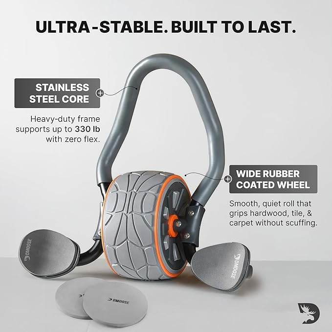 DMoose Fitness Ab Roller Wheel with Elbow Support & 2 Knee Pads - Abdominal Exercise Trainer for Core Strength Training - Ultimate Abs Workout Equipment for Home and Gym - Ab Machine for Men & Women