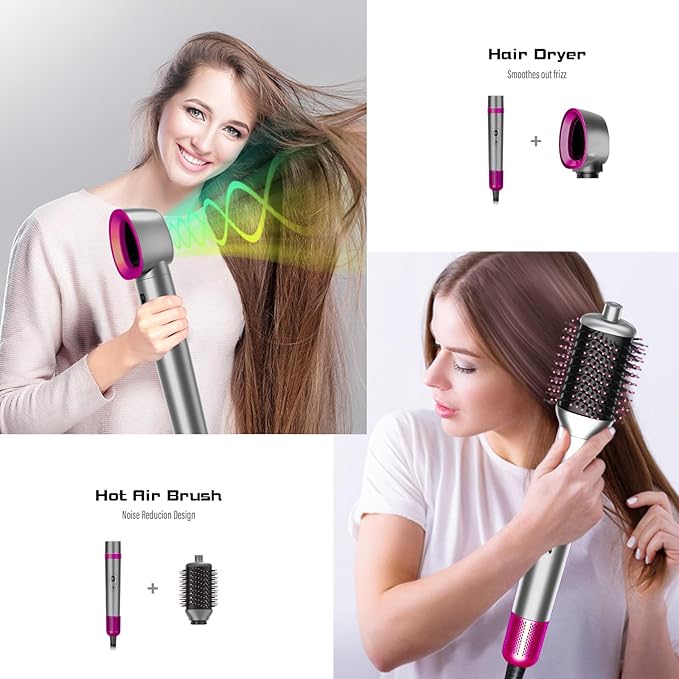 T-GOGO Hair Dryer Brush Professional: 6 in 1 Hot Air Hair Styler & Dryer Set, Powerful Hair Air Curling Iron High-Speed Negative Ionic Blow Dryer, Auto-Wrap, No Heat Damage (Red)