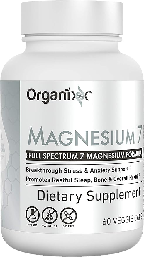 Organixx Magnesium Glycinate Supplement for Support Sleep, Muscle & Heart Health, 7 Type Magnesium Complex with Vitamin B6, Manganese Citrate, Gluten Free, Vegan, Non GMO, High Absorption, 60 Capsules