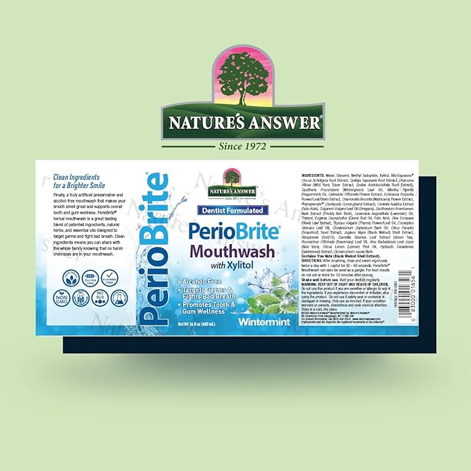 Nature's Answer Periobrite Winter Mint Mouthwash | Promotes Healthy Teeth & Gums| Fights Bad Breath | Fluoride-Free, Alcohol-Free, Gluten-Free & Vegan| No Artificial Preservatives 16oz
