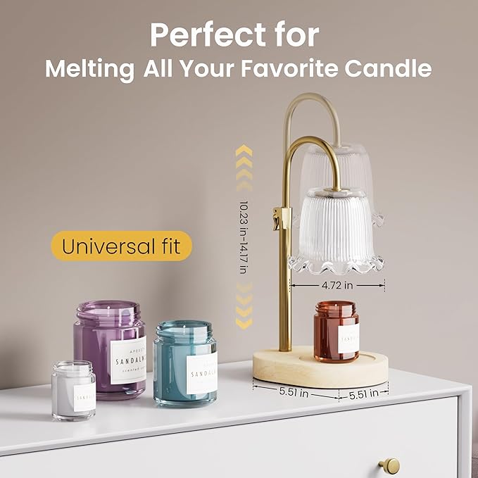 Candle Warmer Lamp with Timer Adjustable Height Candle Lamp Warmer 4 Level Dimmer Electric Wax Melt Warmer Vintage Home Decor for Scented Jar Candles House Warming & Birthday Gifts for Women