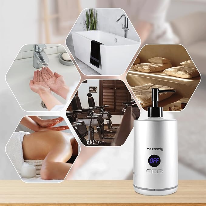 Oil Warmer for Massage, Mezsocly massage oil warmer for scented oil, Oil Warmer, Body Oils Heater for Spa, Salon and Barber Shops, with 2 Oil Bottle Dispensers, Constant Temperature, White