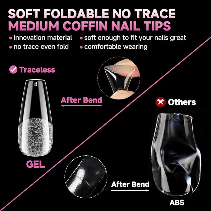 UNA GELLA Medium Coffin Nails Tips Gel Nail Tips Coffin 120pcs Half Matte Acrylic Full Cover Nail Tips Fake Nails Clear C offin Press on Nails for Nail Extensions Home DIY Salon 12 Sizes