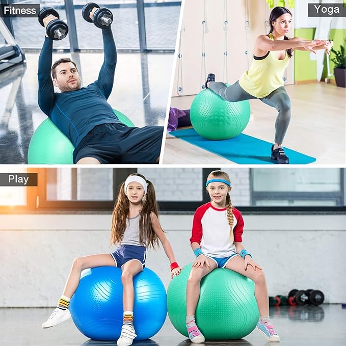 Gruper Yoga Ball, 18-30 Inch Extra Thick Exercise Ball for Workout Fitness Balance, Anti Burst Chair for Home and Office Desk, Includes Hand Pump & Workout Guide Access