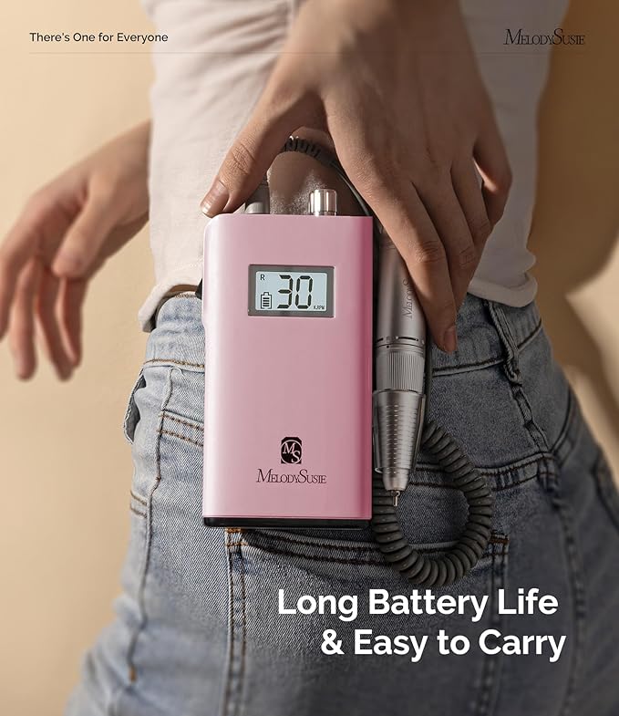 MelodySusie Professional Nail Drill, 30000 RPM Rechargeable Electric E File, SC320H Acrylic Gel Grinder Tools,Portable Nail Drill with 6 Bits Efile for Gel Nails Removing Manicure Pedicure Salon