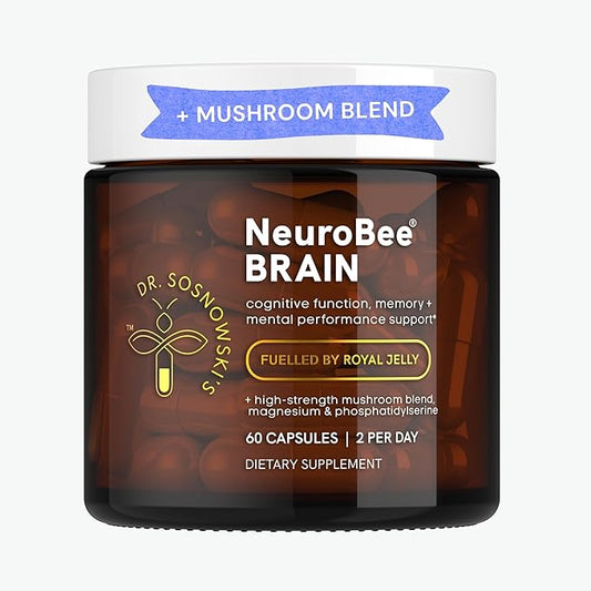 Dr Sosnowski's NeuroBee Brain Supplements with Royal Jelly, Lion's Mane + Reishi Mushroom | Energy, Mental Performance + Cognitive Function Support, 60ct