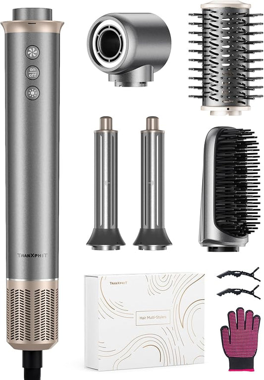 High-Speed Hair Dryer Brush：5 in 1 Blow Dryer Brush with Ionic Technology, Hot Air Styler for Fast Drying, Straightening, Curling & Volumizing, Lightweight Travel Hair Styling Tool