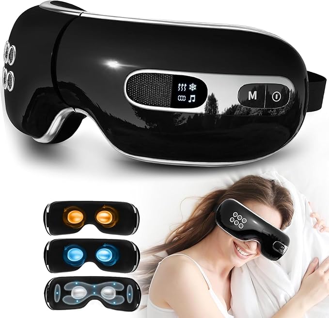 Eye Massager with Heat and Cooling for Migraines Dry Eyes Heated Eye Massager for Sleeping Travel Headache Relief Gifts for Woman